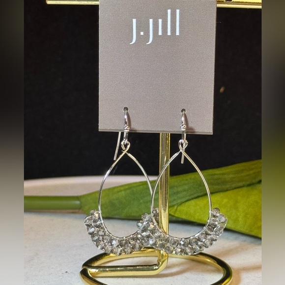 J. JILL Silver Tone Crystal Bead Dangle Earrings 1.75in - Picture 2 of 9